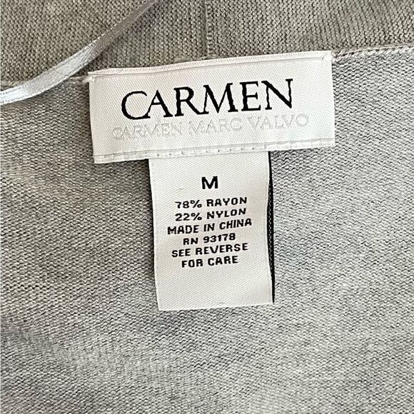 CARMEN Marc Valvo | Open Cardigan Bell Bow Slit Cuff Sweater Gray EUC - Picture 7 of 7